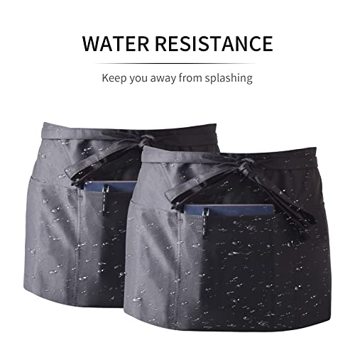 Bhoulandi 2 Stück Taillenschürze mit 3 Taschen – wasserdichte Halbschürze für Damen und Herren, Unisex, Arbeit, Restaurant, Schwarz-Weiß, Anti-Schmutz, kurzes Kochen für Koch, Bäcker, Kellner