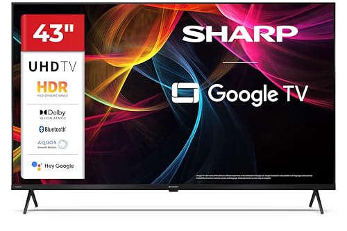 Sharp 43HL4365E - GOOGLE TV, 43' UHD, FRAMELESS, 60Hz, HDR10, Dolby Vision HDR, Google Assistant con microfono, Chromecast, Bluetooth, DOLBY Atmos 2x10W, HDMI 2.1 x4, USBx2, Colore nero