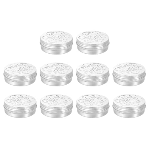 HARFINGTON 10 Pcs Aluminium Tins with Hollow Lids 2oz/60ml Round Empty Metal Tins Refillable Spice Containers Plastic Jars Sample for Air Freshener Candles Travel Storage