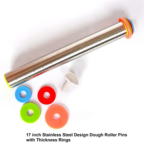 Adjustable Rolling Pin With Thickness Rings For Baking, Stainless Steel Desgins Dough Roller Pins With Silicone Pastry Nonstick Mat For Cookie Decorating Baking Supplies Fondant Cake Baker Gift #TOP2