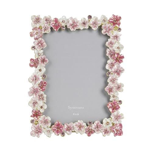 Synovana Pink Flower Picture Frame 4x6 Blossom Photo Frame for Tabletop Display, Decorative Flower Design Home Decor