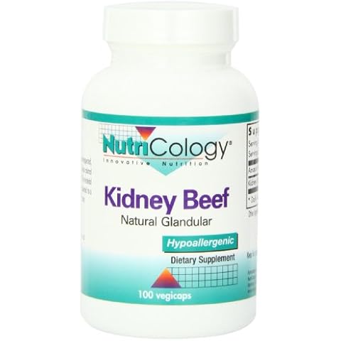 Nutricology Kidney Beef Supplement - Natural Glandular, Freeze-Dried, Bovine, Lyophilized, Beef Organ, 500mg Vegetarian Capsules - 100 Count Cover