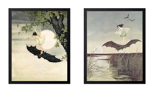 Monem Art 2-Piece Vintage Winged Fairy Riding A Black Bat