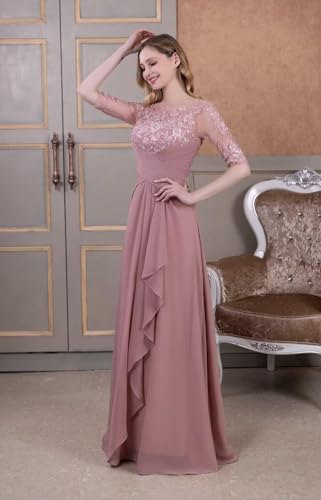 Womens Chiffon 3/4 Sleeve Mother of Bride Dresses for Wedding Long Formal Mother of The Groom Dress ZXLM0024