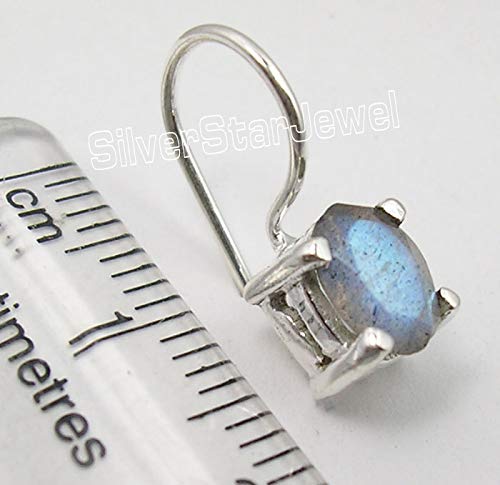Solid Sterling Silver Labradorite Earrings 0.7" Jewelery Gift3