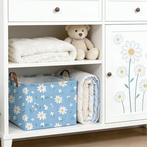Image of Rectangular Daisy Storage Basket,Kids Laundry Hamper,Waterproof foldable kids laundry basket,Blue Baskets,Books Box,Flower room decor(Daisy)