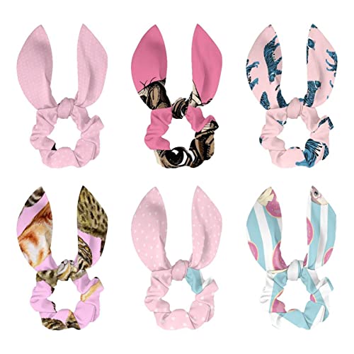 Chouchous à cheveux avec nœud papillon rose et bleu rayé pour femme et fille