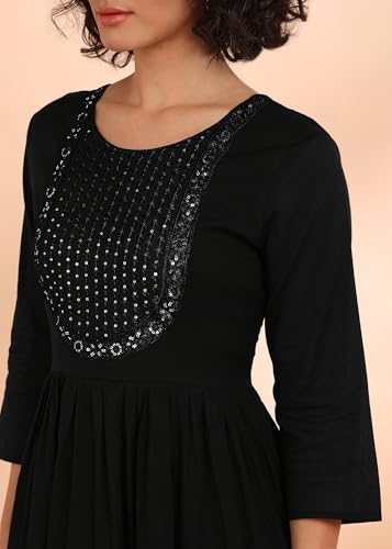 Image of Maaesa Women Embroidered Cotton Flared Dress