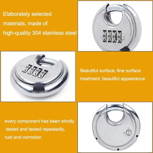 Image of Heavy Duty Combination Padlock, Large Outdoor Combination Lock 4 Digit Locker Lock Outdoor Waterproof (Steel, Silver)