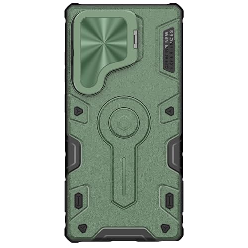 Image of Nillkin Case for Samsung Galaxy S25 Ultra (6.8 inch Inch) CamShield Armor Prop Lens + Stand 360 Protect TPU + PC Anti Fall Edge Bags Green Color