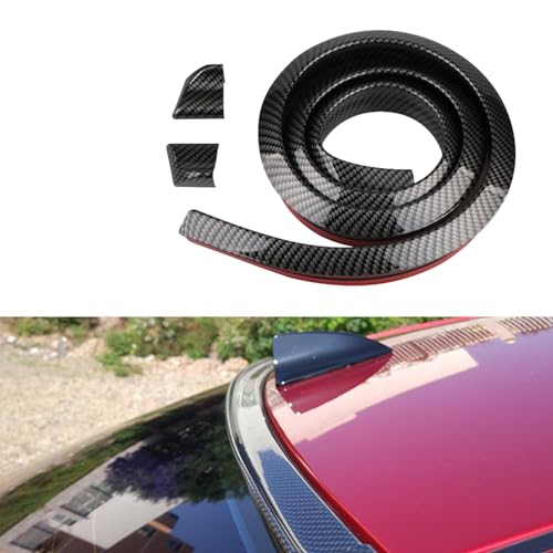 CHRYMUM Car Rear Spoiler Roof Lip Kit, Carbon Fiber 3D Rubber Trunk Spoiler Trim Strip, Car Rear Spoiler Kit, Auto Exterior Accessories Punch-Free Installation for Most Cars