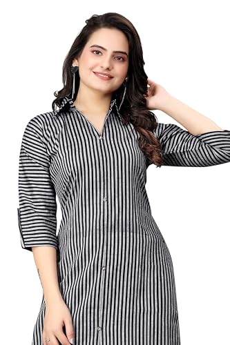 Image of Women Striped Cotton Straight Kurta (Pink)