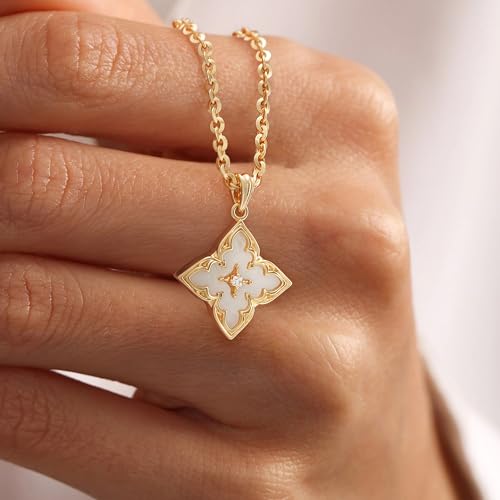 LOYATA Gold Clover Necklace for Women 14K Gold Plated Cubic Zirconia Four Leaf Clover Necklace Lucky Charm Dainty Simple Gold Pendant Necklace for Women Jewelry3