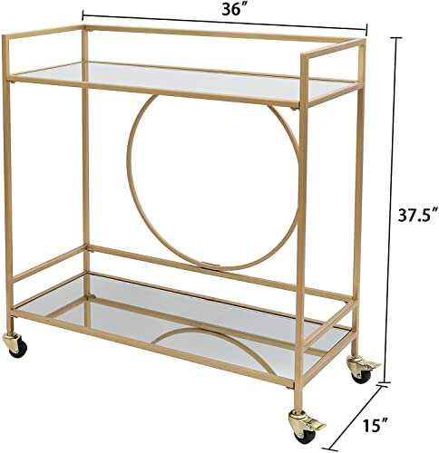 Eonbon Gold Mirror Rolling Serving Bar Cart On Lockable Wheels, Wine Drink Liquor Cart Stand For Home Kitchen, Bar, Living Room, Club Party, Christmas, New Year #TOP2