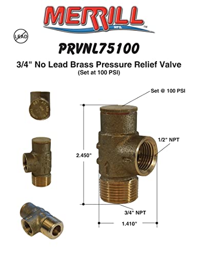 Merrill Mfg Prvnl75100 No Lead Brass Pressure Relief Valve 100 Psi, 3/4" #TOP5