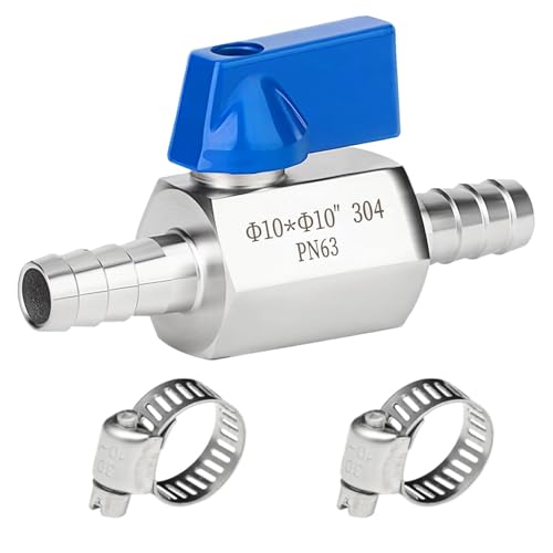 yolzhxe 10 MM Robinet à Boisseau Sphérique avec Ardillon, Mini Valves à Boisseau Sphérique avec 2 Colliers de Serrage, Vanne à Bille à Joint Pagode Convient pour L'eau, le Gaz et le Carburant