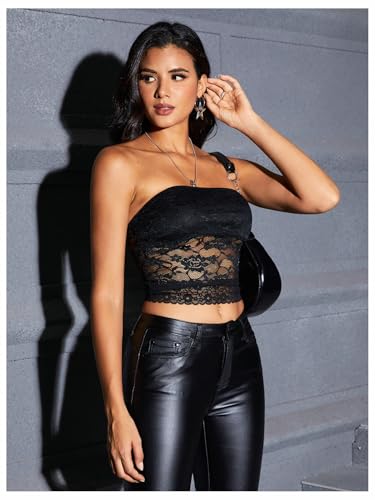 Milumia Women Y2k Sheer Mesh Lace Tube Top Gothic Strapless Bandeau Going Out Crop Tops3
