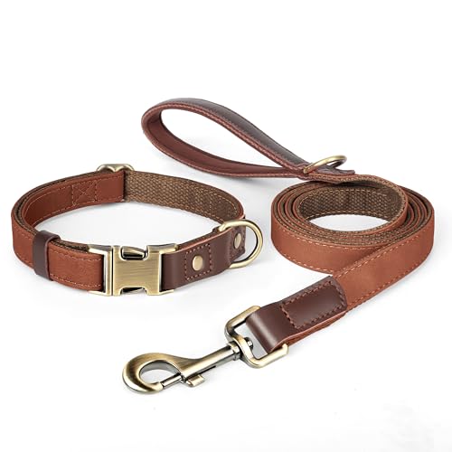 Image of Didog Quick Release PU Leather Dog Collar and Leash Set 5FT for Medium Dogs