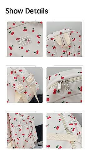 JHTPSLR Preppy Backpack Kawaii Cherry Backpack Cottagecore Aesthetic Backpack Cute Cherry Book Bags Waterproof Casual Daypack (Black)2