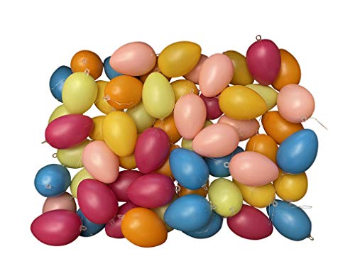 khevga Ostereier Kunststoff 36er Set Bunte Ostereier mit Band, 36er & 60er Set – Wetterfeste Osterdeko für draußen & innen, perfekt für Osterbaum & Frühling