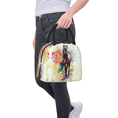 Watercolor Horse Insulated Lunch Bag For Women Men - Reusable Cooler Lunch Box For Office Work School Picnic Beach Workout Travel Gym- Tote Lunch Bag Containers Organizer For Adult Kids #TOP7