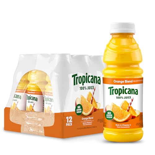 Tropicana 100% Juice Orange Blend, Single Serve, 15.2 fl oz Bottles (Pack of 12) - Real Fruit Juice,...