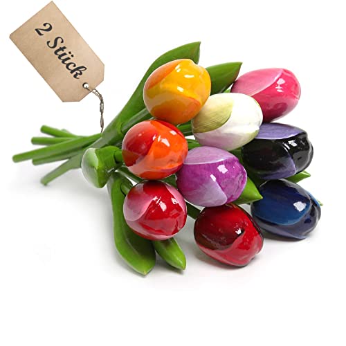 MomoMoments Holztulpenstrauß, Holzblume, Holzdekoration, Holz-Kunstblumen,...