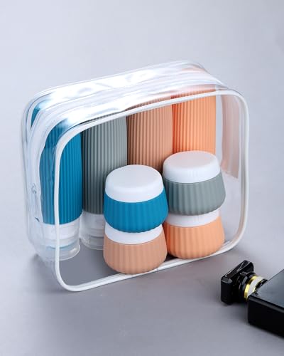 Image of Mrsdry Travel Bottles 8 Pack, TSA Approved 3 oz Toiletries Containers, Leak Proof Silicone Squeezable Essentials Jars with Clear Bag
