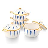 Lyveit Ramequines de porcelana de 4 piezas, mini cazuela de 8 onzas con tapa y asa para hornear crema brulee, salsa de inmersión, sopa de cebolla francesa, postre, cocotte apto para horno, 5 pulgadas