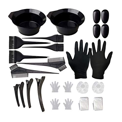 BuxiuGK 24 Stück Haar Färben Färbung Set,Haare Färben Pinsel, Haartönung Schale,Haarfärbekap,Friseur-Clips,Ohrabdeckung,Handschuh für DIY Beauty Salon und Zuhause Cover