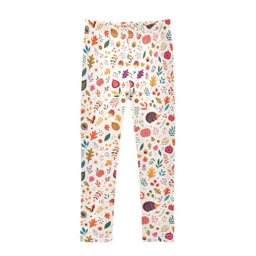ALAZA Pumpkin Hedgehog Leaves Girls' Leggings Ankle Length Toddler Kids Basic Full Length Tights Yoga Pants