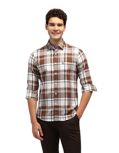 Image of U.S. Polo ASSN. Checked Tailored Fit Shirt for Men - 100% Cotton, Breathable & Comfortable, Full Sleeves Casual Shirt for Men
