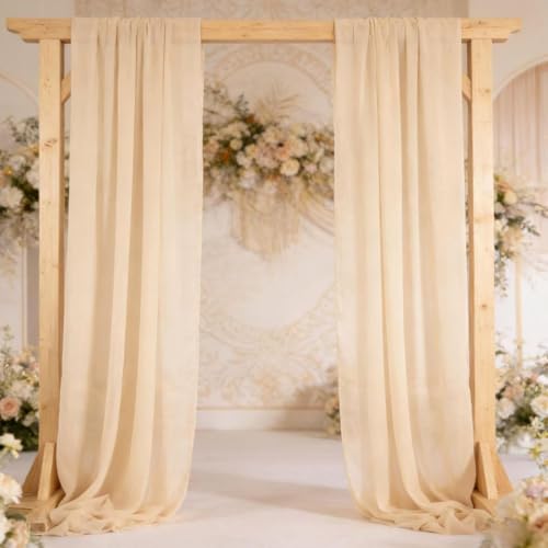 Image of MLMC Champagne Chiffon Fabric by The Yard Pre-Cut Sheer Chiffon Arch Fabric 5 Yards Airy Continuous Draping Panels 60 inch Wide for Wedding Backdrop Craft Ceiling Decor