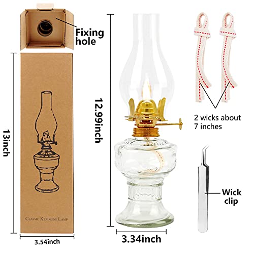 Kerosene Oil Lamp,1 Vintage Kerosene Lamp,1 Tweezers And 2 Wicks,Glass Hurricane Lantern For Indoor Lighting Decoration Outdoor Camping Use (Clear) #TOP1
