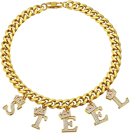 Suplight Crown Initial Letter Necklace, 18K Gold Plated Cubic Zirconia CZ Pave Monogram Pendant with 22" Chain (2" Adjustable), Custom Jewelry for Men Boys (with Gift Box)