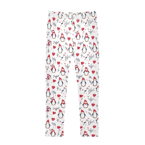 Penguin Heart Grass Pattern Girls Leggings Kids Yoga Pants Athletic Tights Pants 4-10 Years