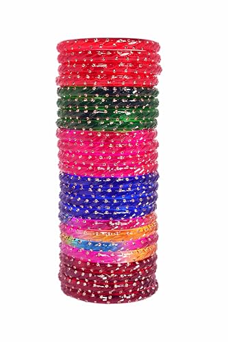Image of Swara Creations Crystal Bangles for Women /Raindrop Kada Set /Multicolor glossy finished bangles Kadas with Golden Zirconwork bangles for women & girls(24Pcs)