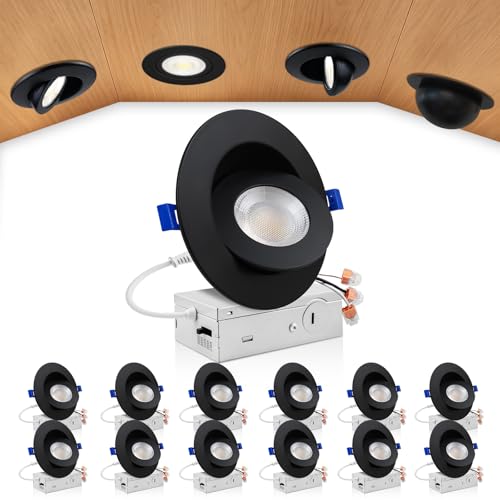 zouzai 12 Pack 4 Inch 5CCT Gimbal Black Led Recessed Lights, 360&deg;+90&deg; Adjustable Downlight for...