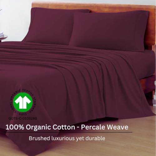 Image of LANE LINEN Organic | 100% Cotton Bedsheet Set | Soft & Breathable Fabric | 3 Piece (1 Double Bedsheet + 2 Pillow Covers) | Solid Double Bed Sheet Set | Machine Washable | Windsor Wine