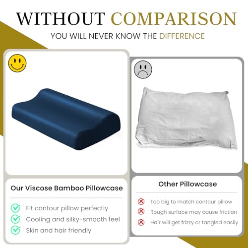 Image of Contour Pillowcase- Rayon Derived from Bamboo Cooling Pillow Case Cover for Contour Cervical Neck Pillow- Breathable Silky Soft Pillowcase for Hot Sleepers,24 x14 x5 /3.7 Inches 1 Piece Navy Blue