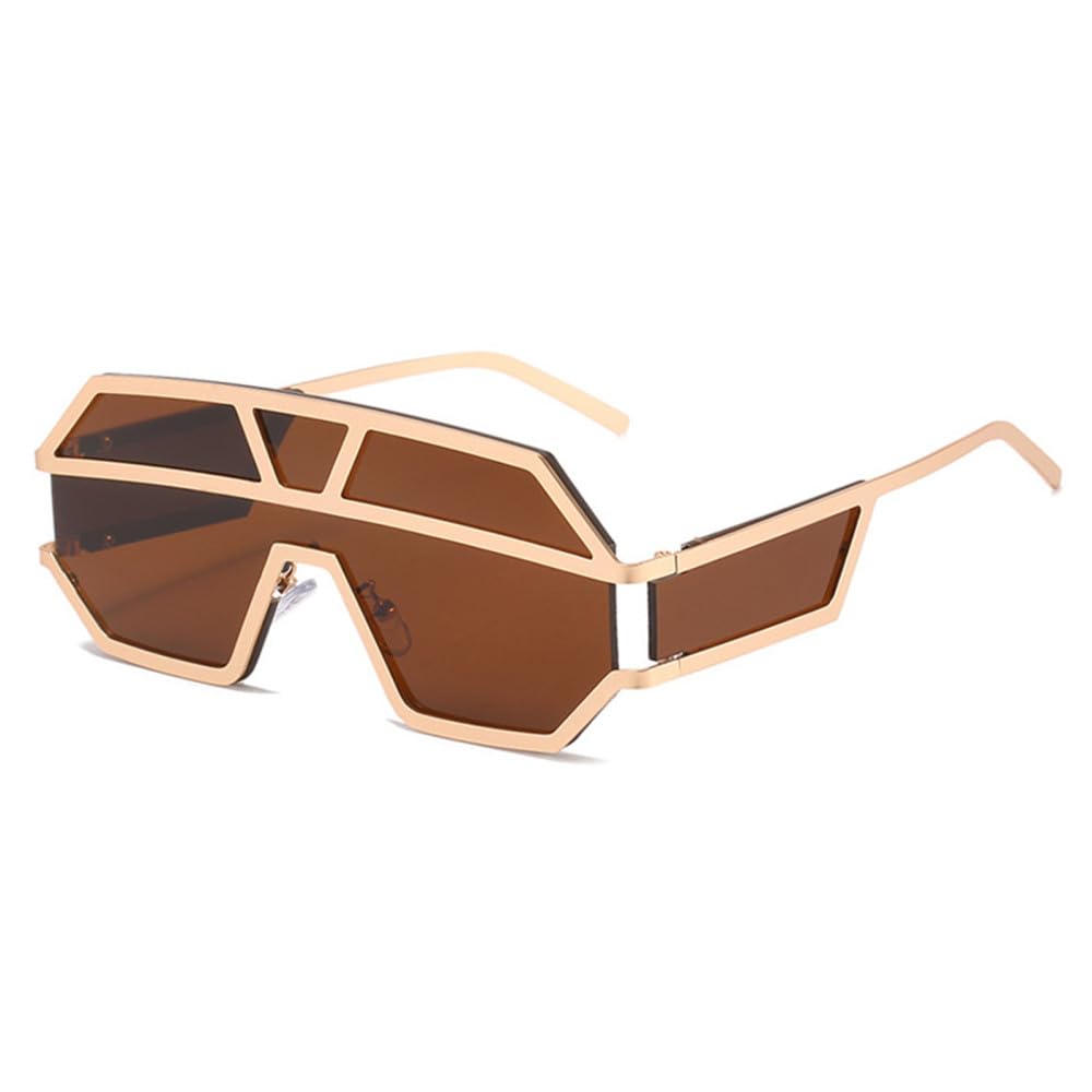 YASHUNJIA Stylish Personality Alloy Rimless Sunglasses Women Oversized One Piece Glasses Men Shades Retro Eyeglass (C3gold-brown,One Size)