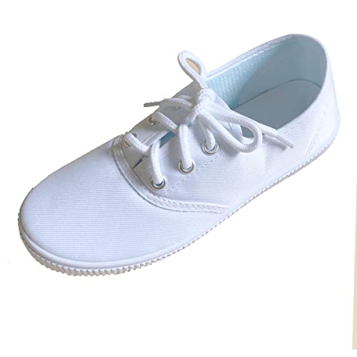 Unpafcxddyig Kids Lace up Sneakers Athletic Running Tennis Sport Shoe Canvas Shoes White