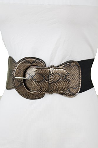 TFJ Women Elastic Wide Black Belt Hip Waist Bronze Snake Skin Animal Print M L XL2