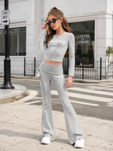 Image of OLMRJKD Girls 2 Piece Outfits Long Sleeve Letter Printed Sweatshirt & Wide Leg Pants Fall Clothing Set Size 7-16 Years