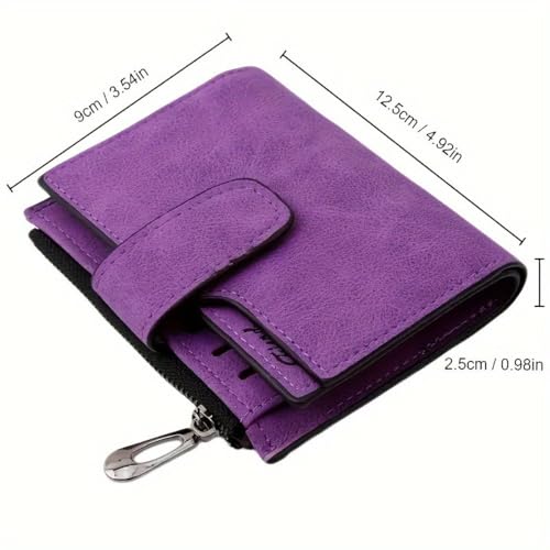 Women's Wallets PU Folding Short Small Wallets Card Bag Credit Card Holder Women(Purple)2