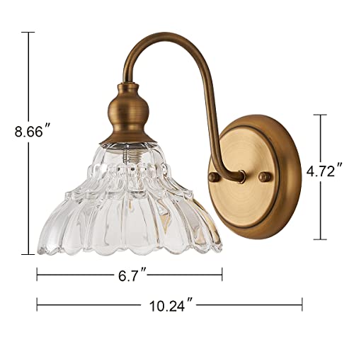 Tlolgt Vintage Bronze Wall Sconce Gold Wall Light Made Of Electroplated Copper Body And Pressed Patterned Glass Retro Vanity Light For Bedroom, Bathroom, Doorway, Foyer, Hallway Light #TOP4