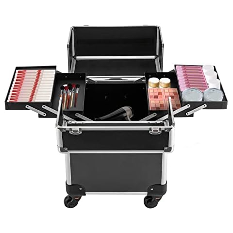 Multifunctional Rolling Makeup Train Case, Large Capacity Travel Trolley Case with Lock, Mobile Tool Organizer Storage Case with Universal Wheels, Load Capacity 110 lbs, for Hairdressing Nail Beauty Cover