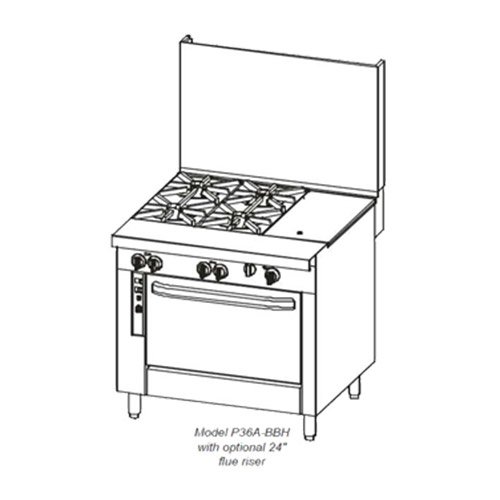 Southbend P36C-BTT Platinum Heavy Duty 36" Gas Range w/ (2) 35,000 BTU Open Burners, 24" Thermostatic Griddle & Cabinet Base
