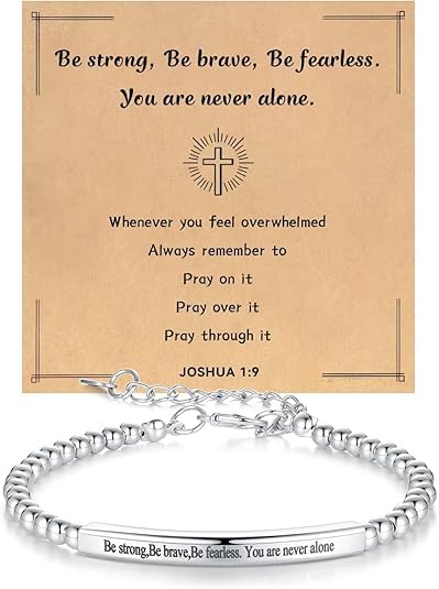 Pulseira feminina com versículo bíblico de aço inoxidável com versículo das escrituras gravado, pulseira inspiradora, joia presente para ela, Medium, Cobre, Sem Pedra Preciosa