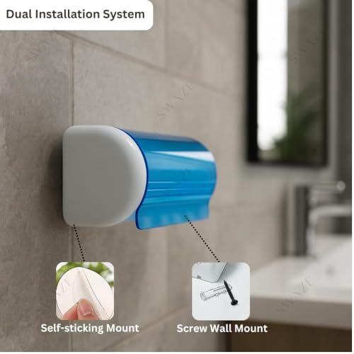 Image of Swaze Plastic Toothbrush Holder with Cover for Bathroom | 5-Slot Wall Mounted Toothbrush Holder with self Adhesive & Screw Options | Bathroom Organizer | (Multicolour, Pack of 1)